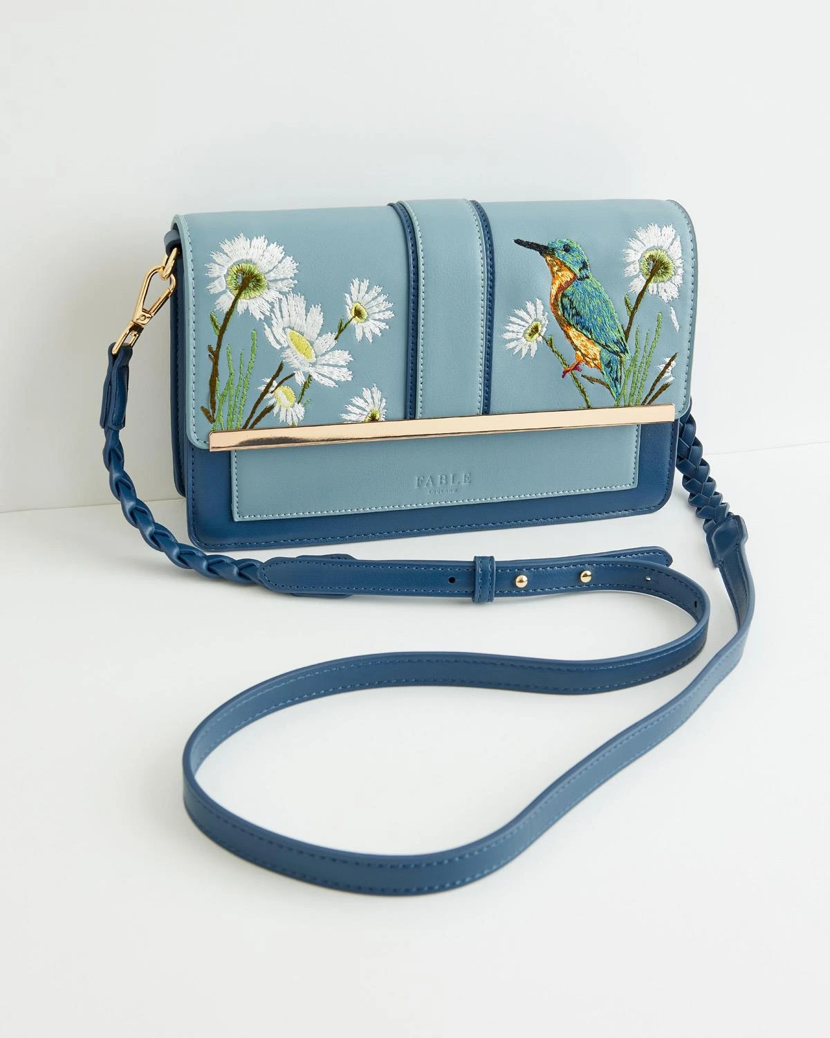 Embroidered Kingfisher Blue Cross Body Bag 1 Embroidered Kingfisher Blue Cross Body Bag