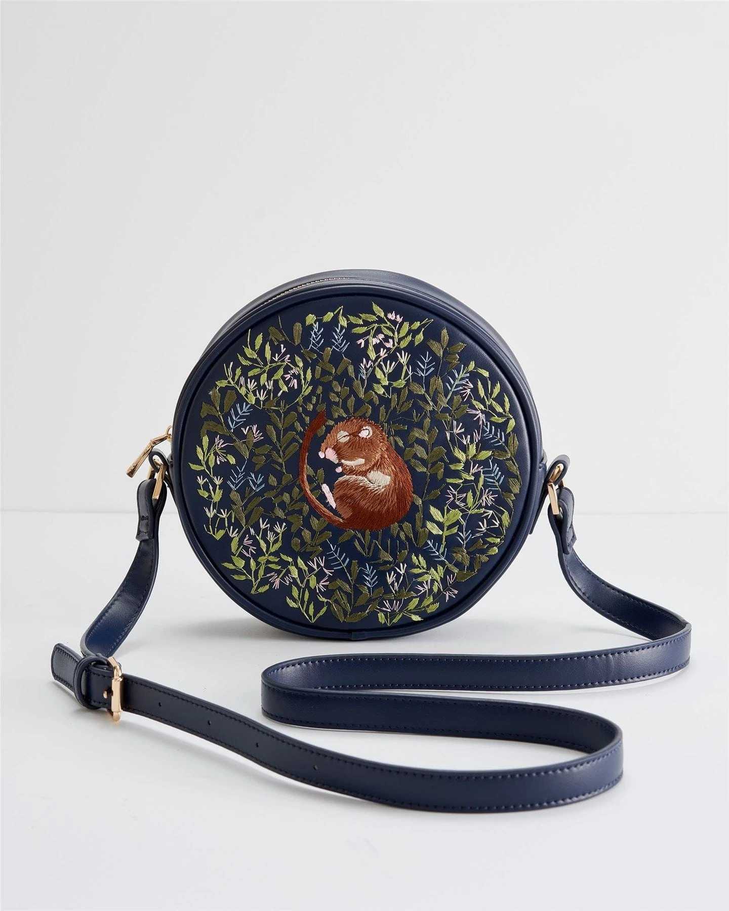 Chloe Giordani Dormouse Embroidered Round Saddle Bag - Navy 1 Chloe Giordani Dormouse Embroidered Round Saddle Bag - Navy