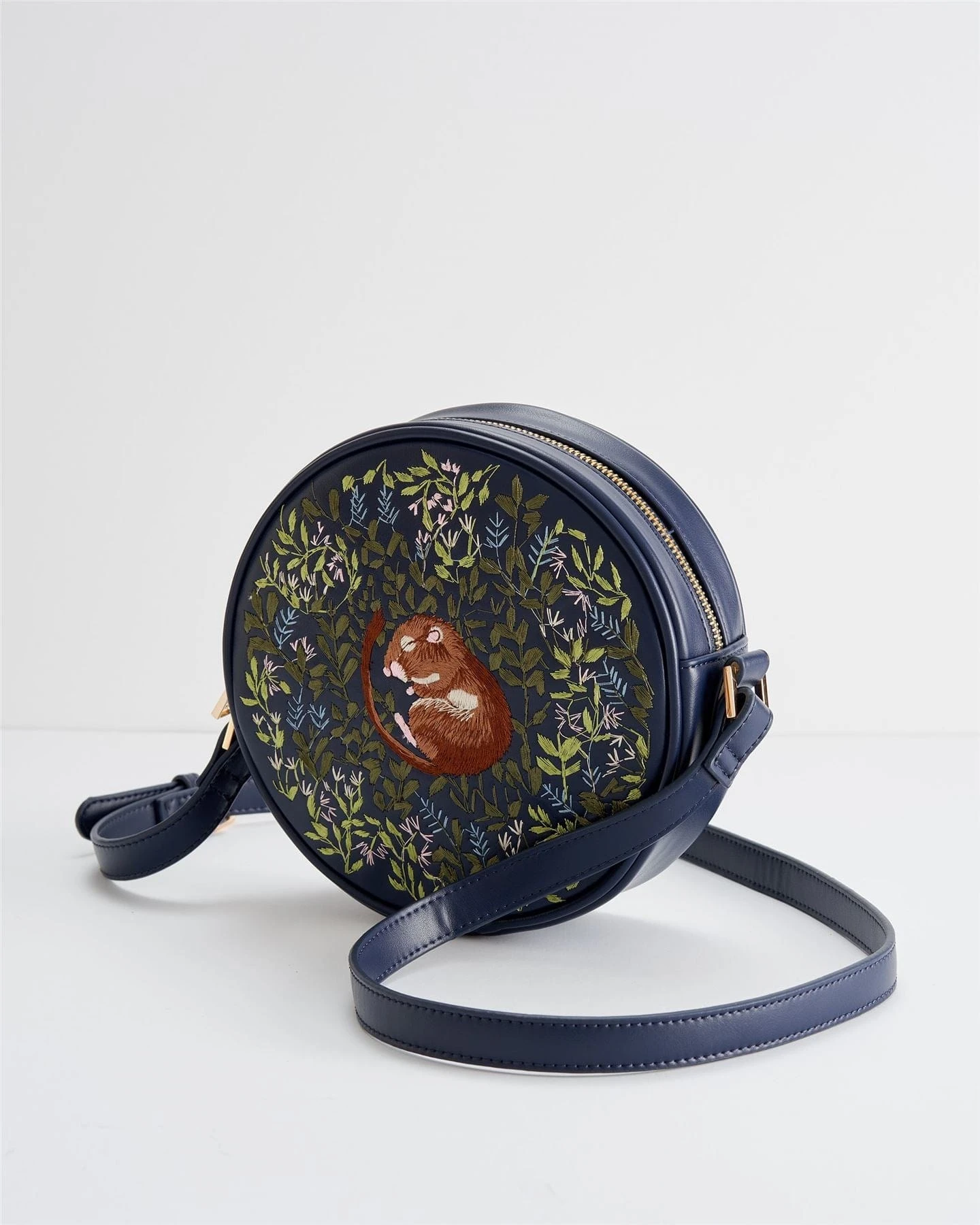 Chloe Giordani Dormouse Embroidered Round Saddle Bag - Navy 3 Chloe Giordani Dormouse Embroidered Round Saddle Bag - Navy - Image 3