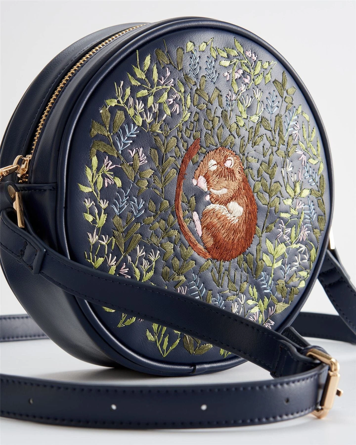 Chloe Giordani Dormouse Embroidered Round Saddle Bag - Navy 5 Chloe Giordani Dormouse Embroidered Round Saddle Bag - Navy - Image 5