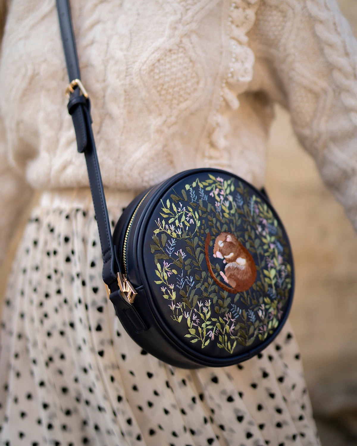 Chloe Giordani Dormouse Embroidered Round Saddle Bag - Navy 2 Chloe Giordani Dormouse Embroidered Round Saddle Bag - Navy - Image 2