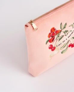 Midsummer Dream Cherry Embroidered Peach Velvet Pouch -Jewellery Store midsummer dream cherry embroidered peach velvet pouch by fable england 41229026066676