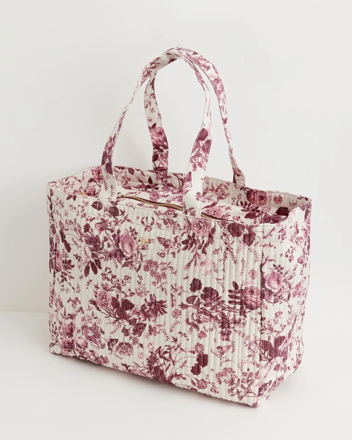 Rambling Rose Quilted Tote - Burgundy 3 Rambling Rose Quilted Tote - Burgundy - Image 3