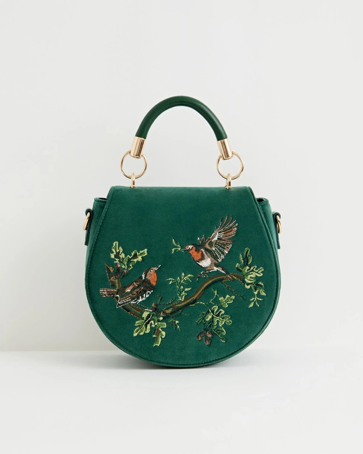 Robin Love Velvet Embroidered Saddle Bag - Fern Green 1 Robin Love Velvet Embroidered Saddle Bag - Fern Green