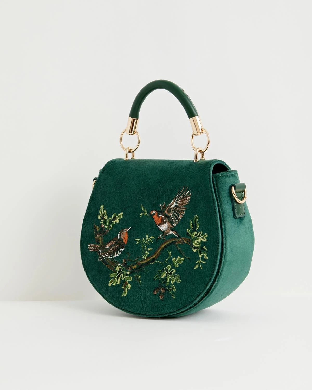 Robin Love Velvet Embroidered Saddle Bag - Fern Green 2 Robin Love Velvet Embroidered Saddle Bag - Fern Green - Image 2