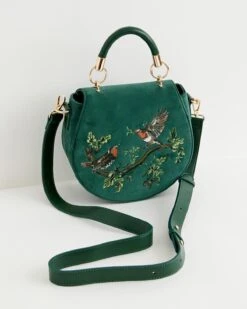 Robin Love Velvet Embroidered Saddle Bag - Fern Green 9 Robin Love Velvet Embroidered Saddle Bag - Fern Green -Jewellery Store robin love velvet embroidered saddle bag fern green by fable england 39965081272564