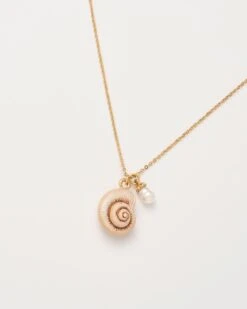 Sea Snail Shell And Pearl Worn Gold Short Necklace -Jewellery Store sea snail shell and pearl worn gold short necklace by fable england 41230748614900