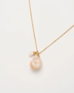 Sea Snail Shell And Pearl Worn Gold Short Necklace -Jewellery Store sea snail shell and pearl worn gold short necklace by fable england 41230748778740